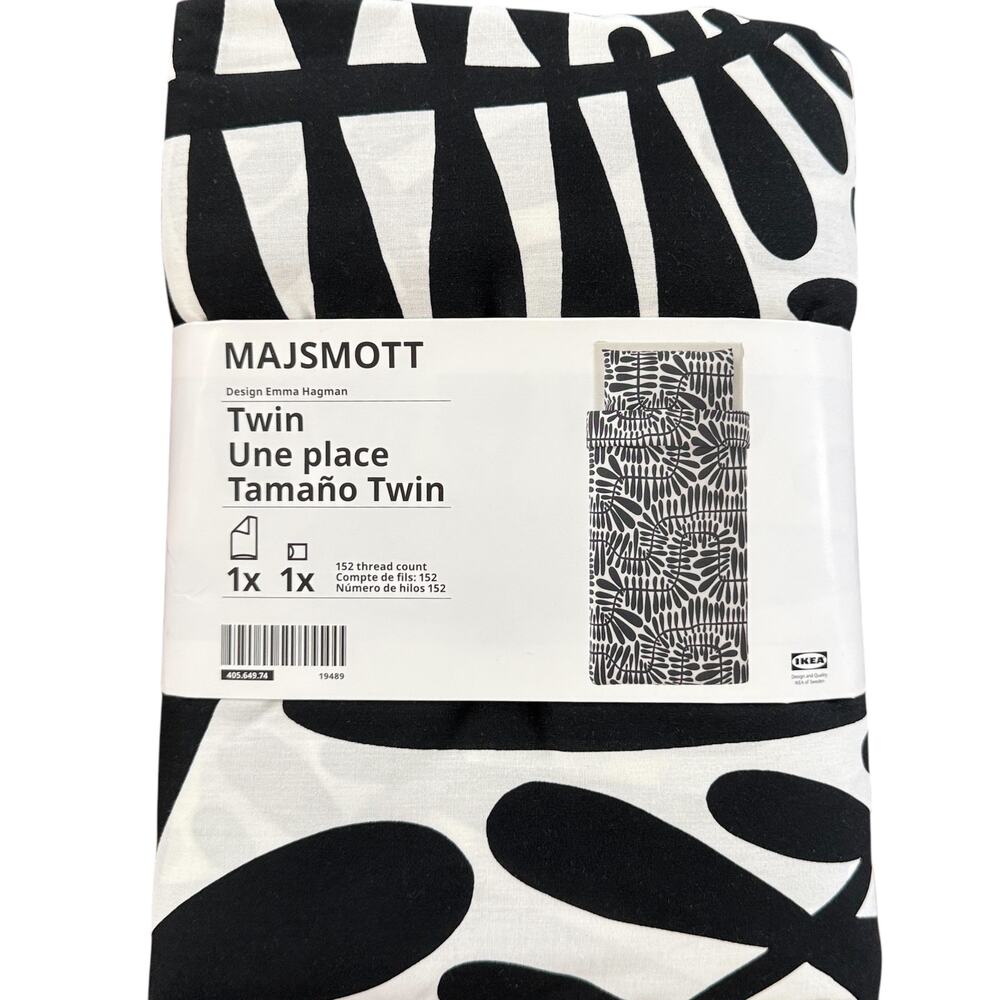 IKEA MAJSMOTT White & Black Twin Duvet Cover and Pillowcase
